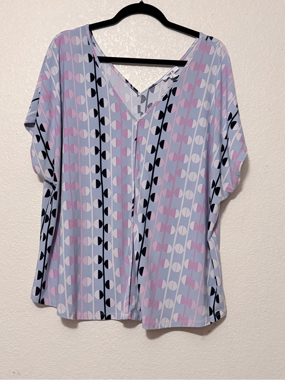 Light Blue Patterned V-Neck Women’s Top 0183